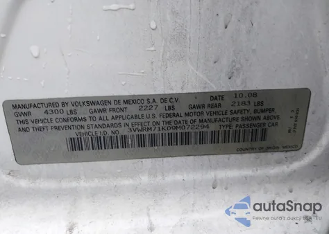 2009 Volkswagen Jetta Se/Sel из США, поврежденный, VIN 3VWRM71K09M072294